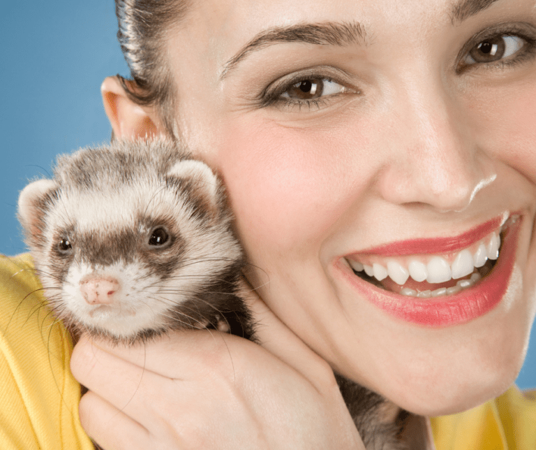 smiling lady holding a ferret
